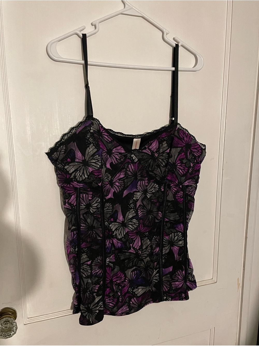 No Boundaries Black Cami with Purple & Gray Butterfly Print